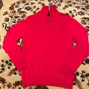 Tommy Hilfiger Men's Zip-Up Cotton Red Sweater